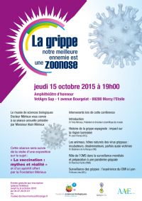 Conférence la grippe notre meilleure ennemie est une zoonose. Le jeudi 15 octobre 2015 à Marcy l'étoile. Rhone.  19H00